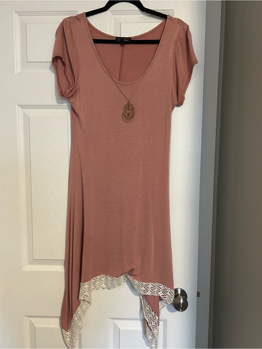 Women's Rose Dusty Asymmetrical Hem Dress with Lace